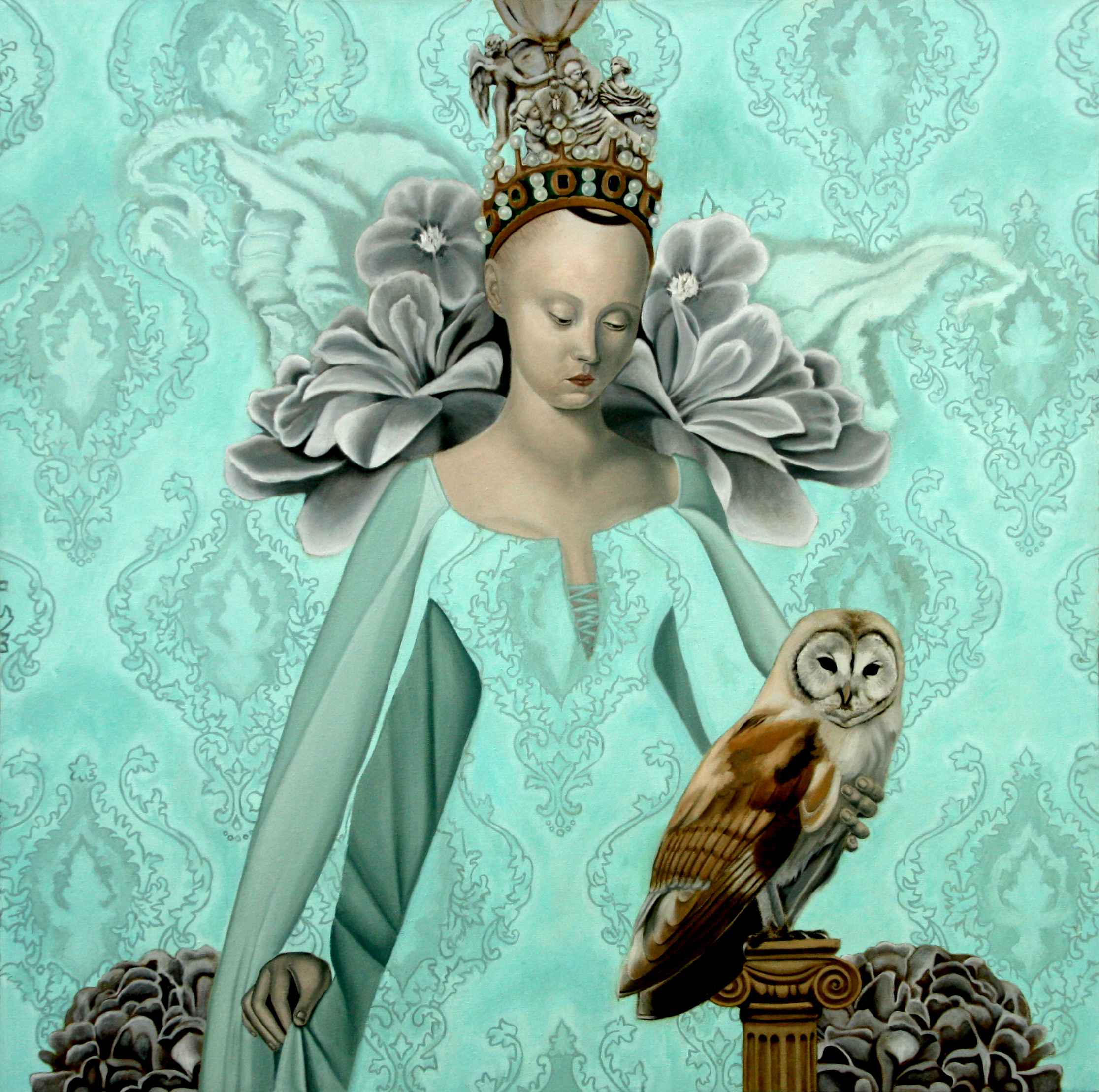 Título: La reina y su búho/ óleo sobre tela/ 80 x 80 cm. $ 1.500.000 CPL